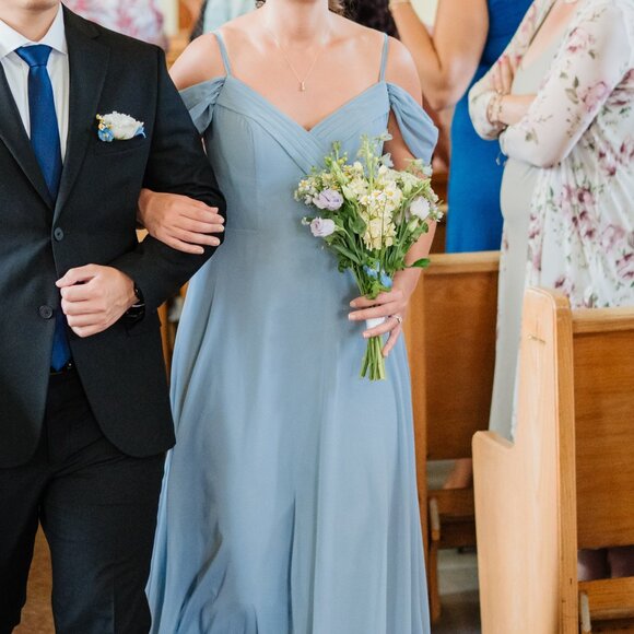 Azazie Tancie size 6 bridesmaid dress in dusty blue - Picture 3 of 4